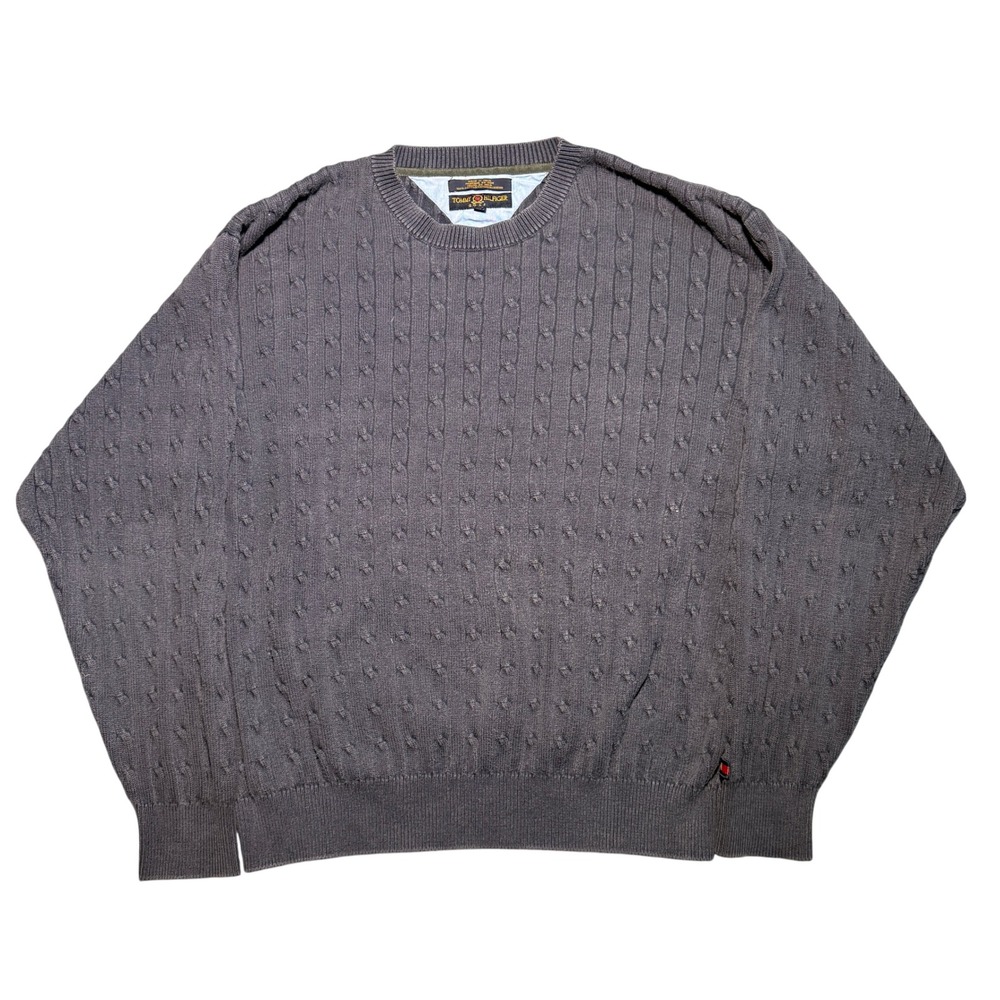 Vintage Tommy Hilfiger Golf Mens XL Navy Blue Cable Knit Cotton Sweater